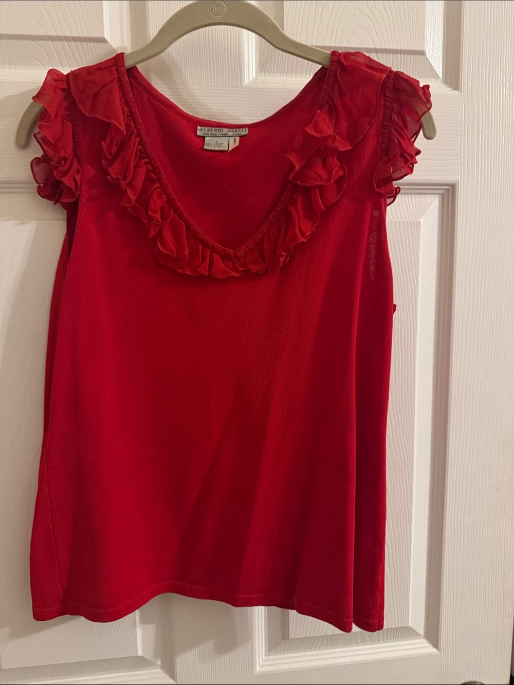 Alberto Makali Red Ruffle-Trim Sleeveless Camisole
